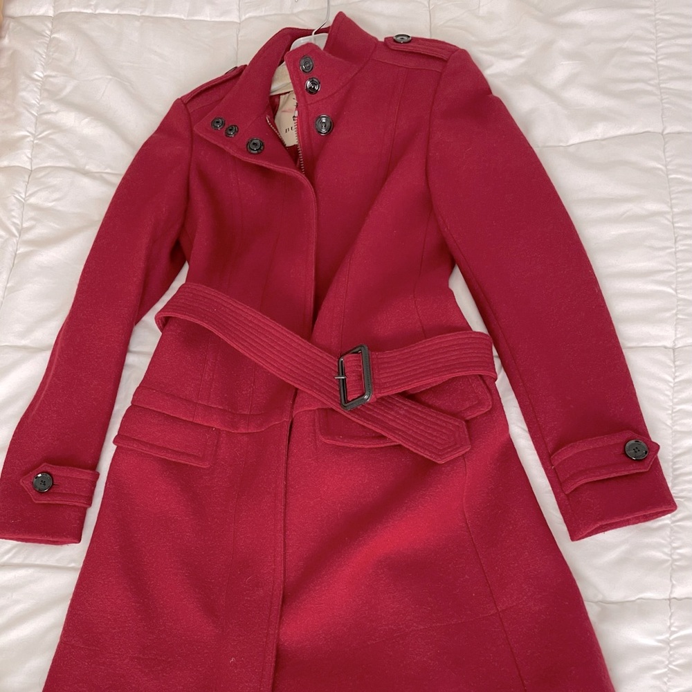 Authentic Burberry Red Wool Trench Coat